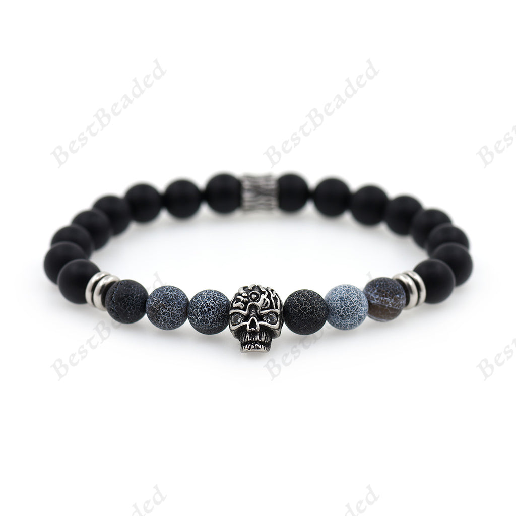 UNCOMMON Men's Beads Bracelet Two Black Crown Charms Lava Beads