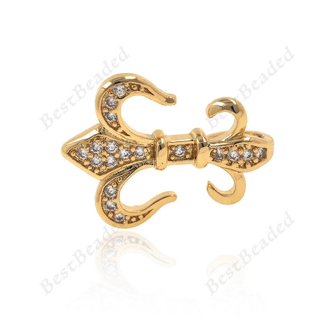 Fleur De Lis Charm Pave Cubic Zirconia fit for Leather Connector DIY Bracelet Finding 19x15mm - BestBeaded