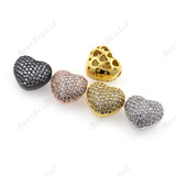 Heart Beads,Micro Pave Heart Spacer Bead,Clear CZ Love Charm,Original DIY Jewelry Making Supplies 15x12mm - BestBeaded