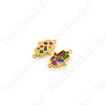 Hamsa Hand Connector,Rainbow Cubic Pave Fatima Hand Spacers 20x13mm