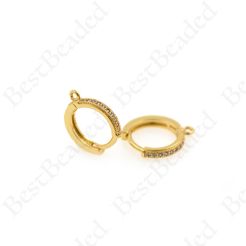 Cubic Pave Earring Hoops,Gold Plated Huggie Earrings,Minimalist Jewelry 14x2mm