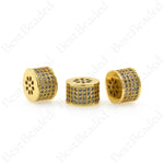 Round Tube Spacer Beads,Micro Pave Cubic Zirconia Gold Beads,DIY Handmade Accessories 10x6mm