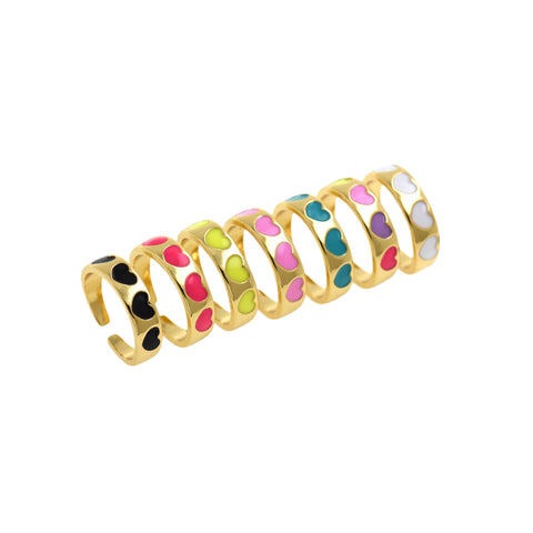 Dainty Colorful Enamel Heart Adjustable Ring, Gold Enamel Open Ring  6x22mm