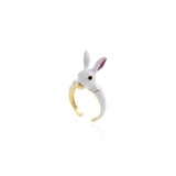 18K Gold Filled Rabbit Ring, Enamel Adjustable Ring, Rabbit Ring, Open Animal ing, Delicate Ring, Rabbit Jewelry    33x21mm