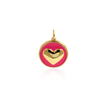 18K Gold Filled Round Enamel Heart Charm Necklace-CZ Heart Pendant-DIY Jewelry Making    18mm