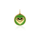 18K Gold Filled Round Enamel Heart Charm Necklace-CZ Heart Pendant-DIY Jewelry Making    18mm