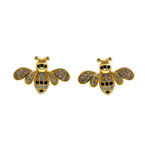 Micropavé Studs Bee Stud Earrings-18K Exquisite Bee Stud Earrings-Flying Animal Stud Earrings   19x13mm