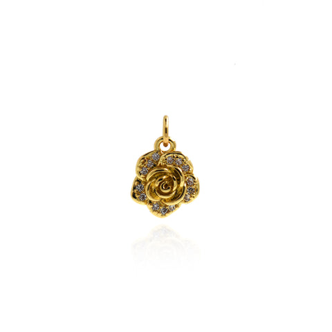 Golden Rose Pendant, 18K Gold Filled Plant Necklace, Rose Charm, Plant Pendant,  11x9mm